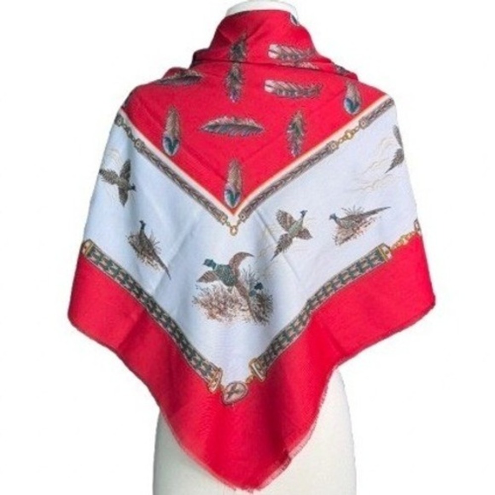 Vintage Norma Dori Pheasant Feather print square scarf Made in Italy Maximalist